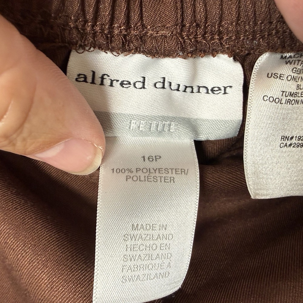 Alfred Dunner Pants 16P Petite Brown Elastic Waist Straight Leg Base Capsule - Picture 7 of 8